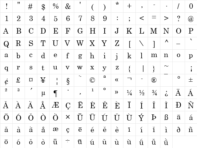 Estremo Oriente Regular  glyph index