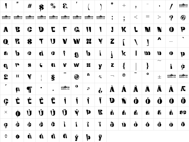 Boring Sans C Trial Heavy  glyph index