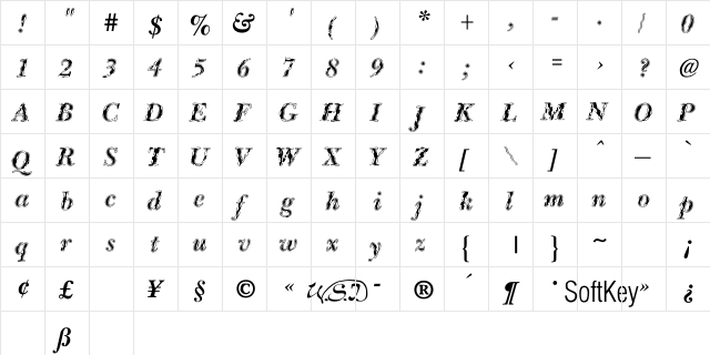 Peggy Bold Italic Regular  glyph index