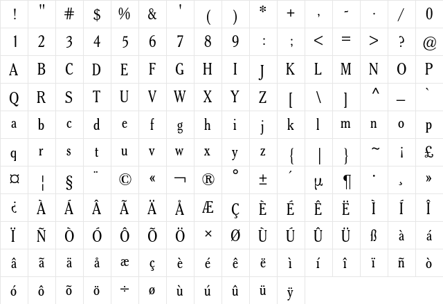Cheltenham ATF Old Style BQ Regular  glyph index