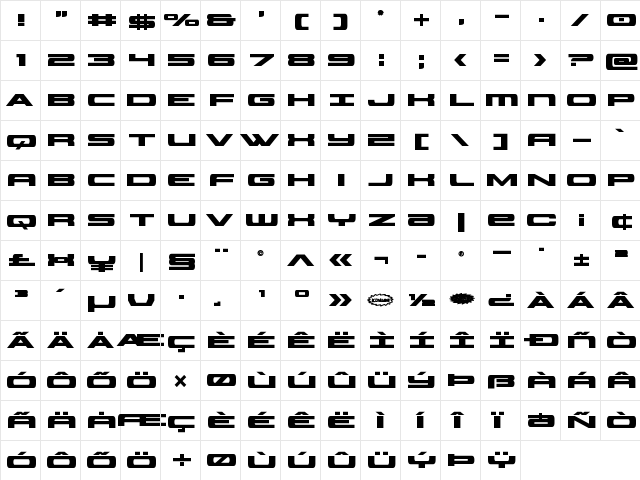 Classic Cobra Bold Bold  glyph index