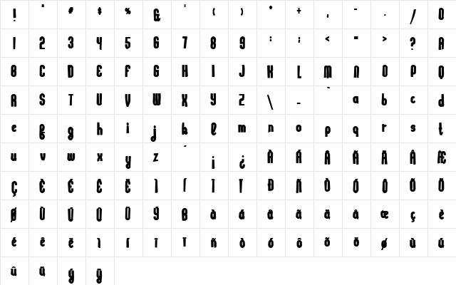 Kleptocracy Ink Regular  glyph index