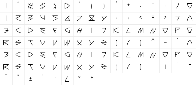 Auriga Regular  glyph index