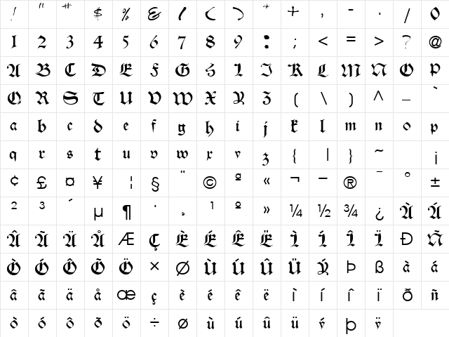 VelascoSSK Regular  glyph index