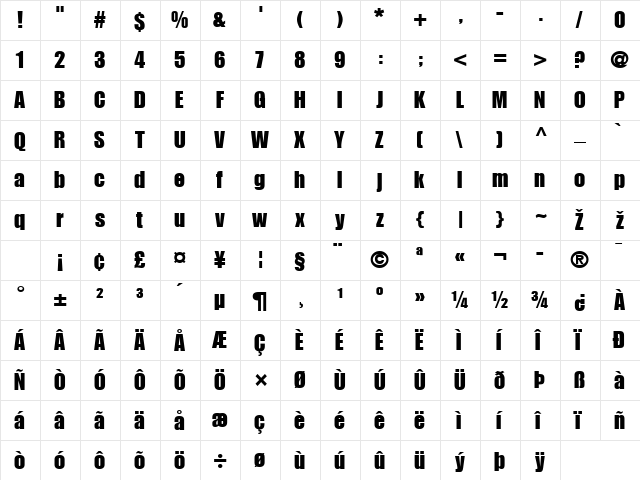 GENUINE Regular  glyph index