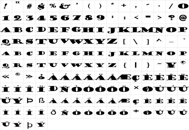 FZ JAZZY 38 EX Normal  glyph index