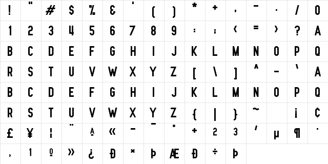 Nue Gothic Round Regular  glyph index