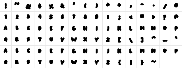 prabowow Regular  glyph index