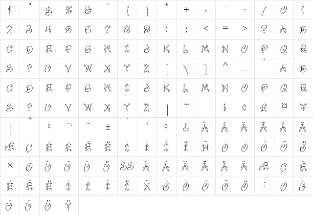 Faithful Fly Std Regular  glyph index