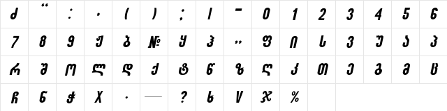 Sakatrvelo-ITV Italic  glyph index