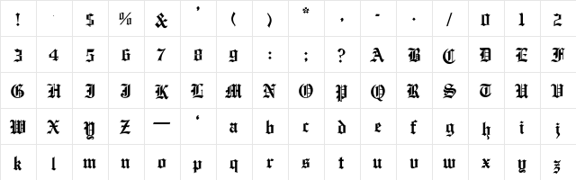 EnglishTowne Regular  glyph index