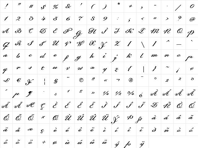 Dalliance Regular  glyph index