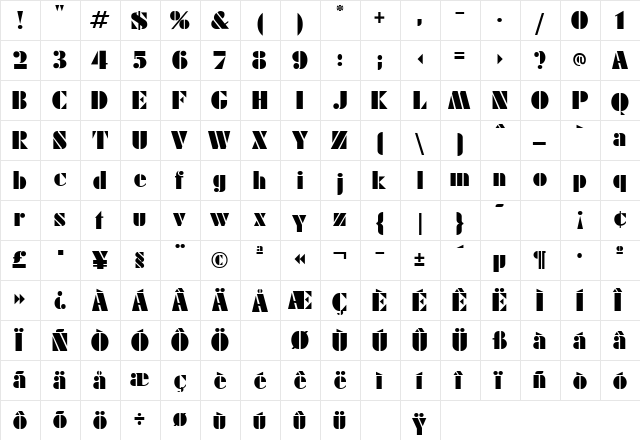 Rodchenko Regular  glyph index