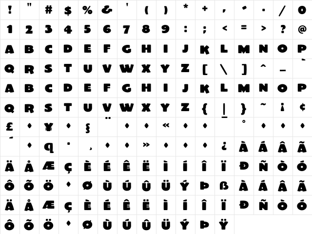 ElGrande Regular  glyph index