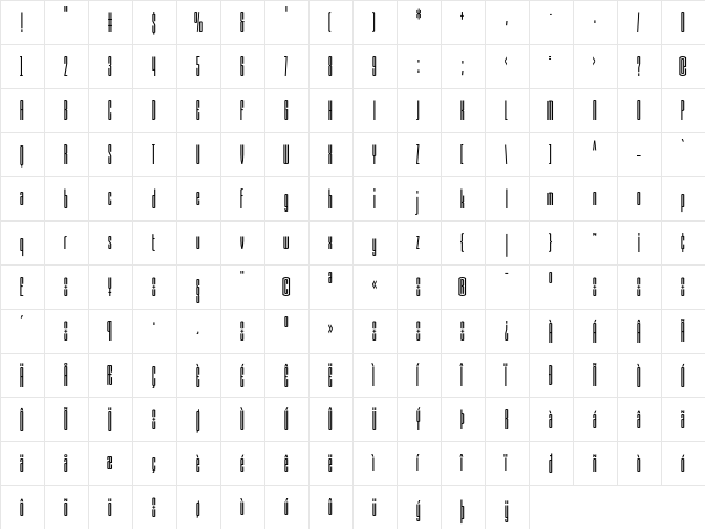 Armada RegularCompressed  glyph index