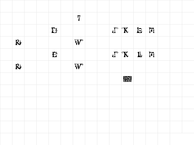 FrillyExtras Regular  glyph index