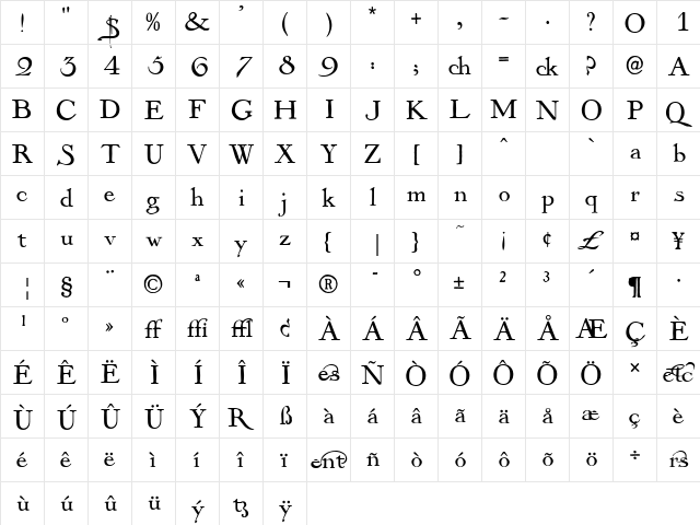 Mayflower Antique Regular  glyph index