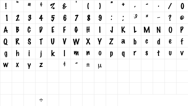 ScrawlinSSK Regular  glyph index