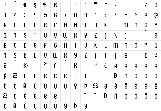 Rothwell Regular  glyph index