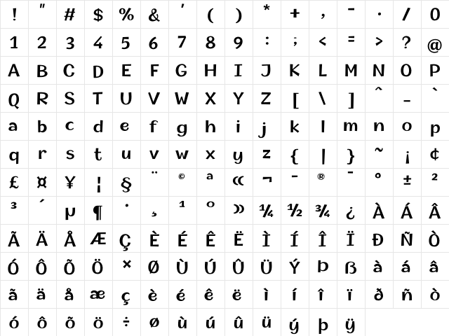 Champigna SemiBold  glyph index