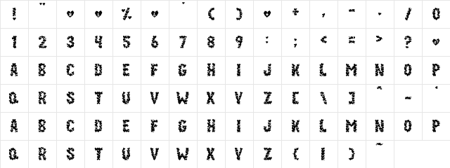 Paper Hearts Regular  glyph index