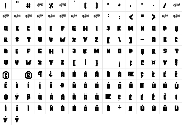 Elcatraz Shadow Regular  glyph index