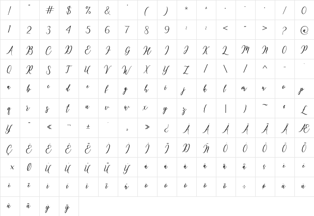 Kinleigh Regular  glyph index