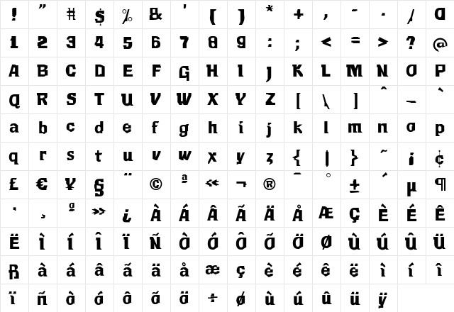 F2F Mekanik Amente LT Std Regular  glyph index