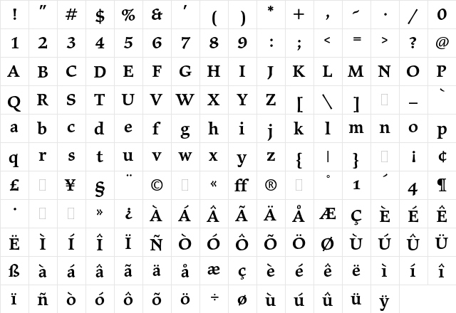Elysium Medium Plain  glyph index
