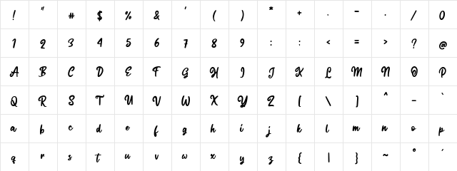 Regitta Regular  glyph index