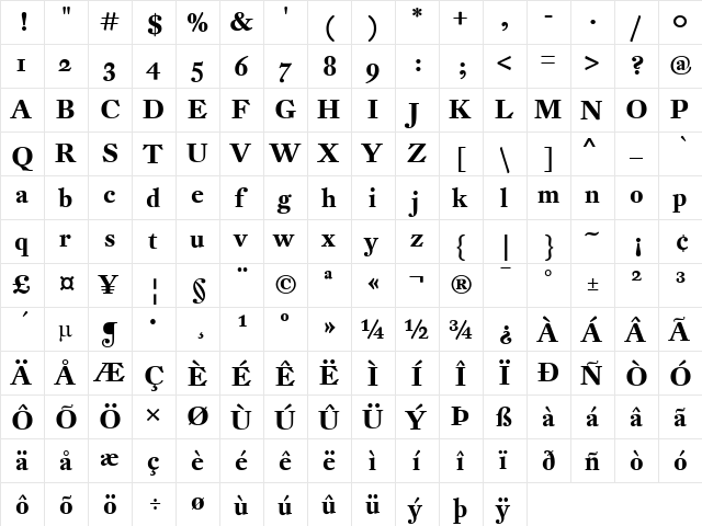DTL Fleischmann Regular  glyph index