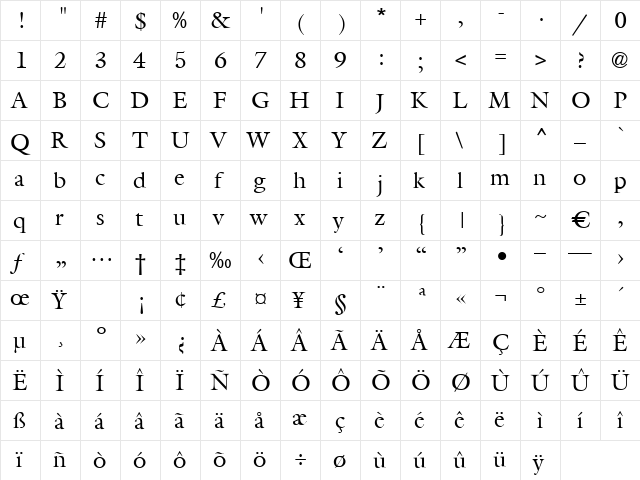 Capitol Regular  glyph index