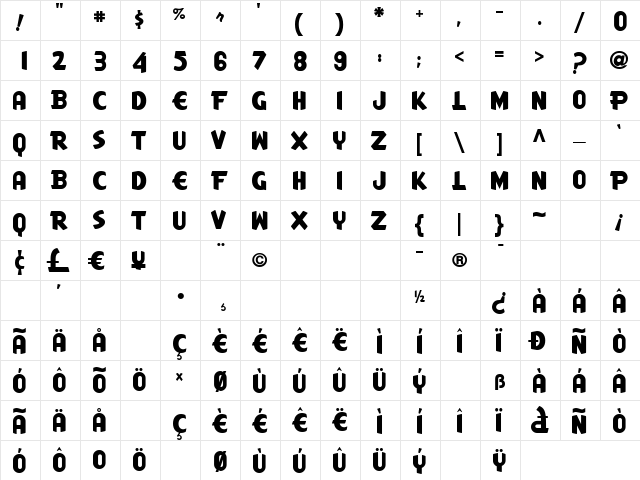AmericanCheese Regular  glyph index