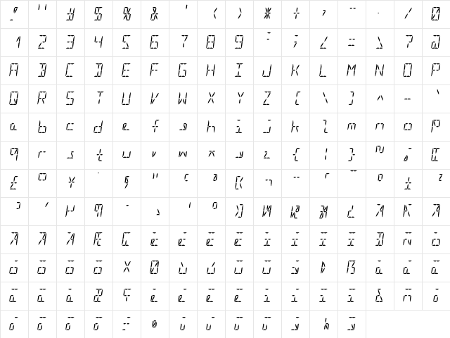Segment16A Italic  glyph index