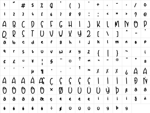 Dream School Regular  glyph index