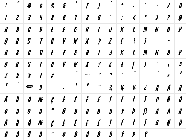 Creepy Crawlers Expanded Italic Expanded Italic  glyph index