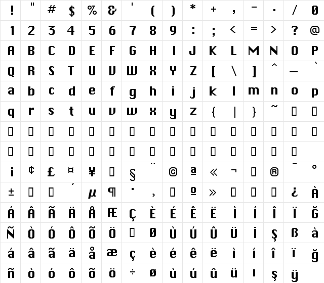 TR Clapton Regular  glyph index