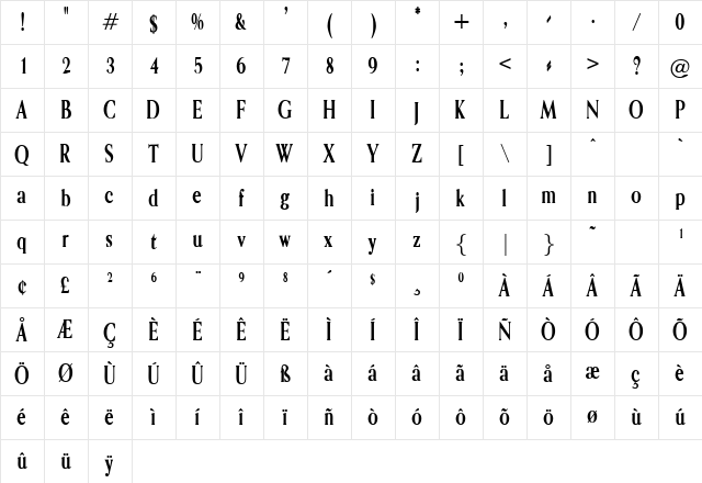 Opalone Regular  glyph index