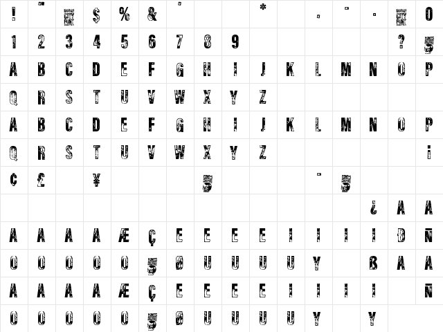Rough City Regular  glyph index