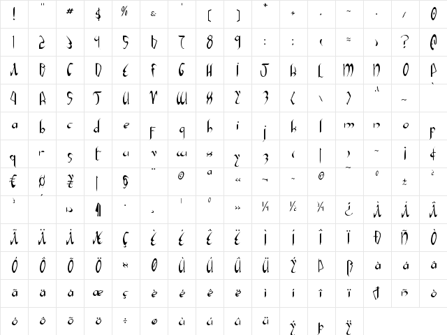 Xaphan Regular  glyph index