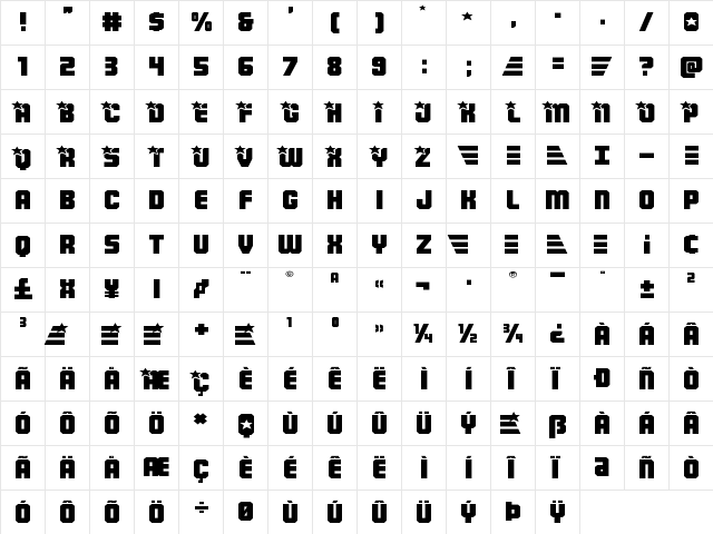 Army Rangers Expanded Expanded  glyph index