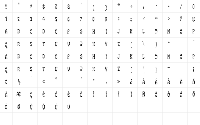 SmokeHouseShatter Regular  glyph index
