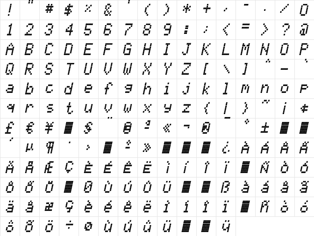 CallTwo-Italic Regular  glyph index