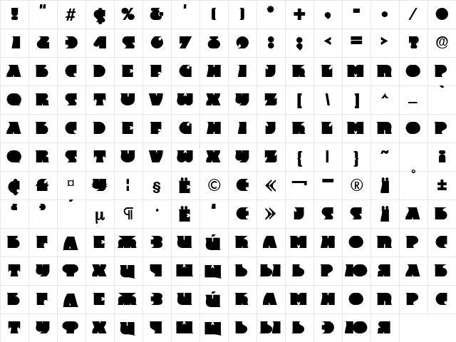 Frant Bold  glyph index