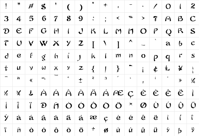 Sayonara Trash Free Regular  glyph index