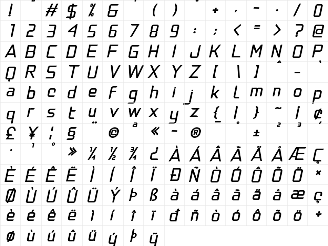 Natalisa Bold Italic Demo Bold Italic  glyph index