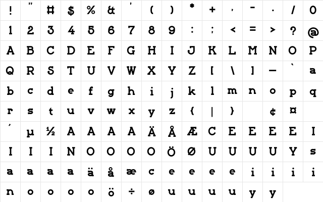 Grundsten Regular  glyph index