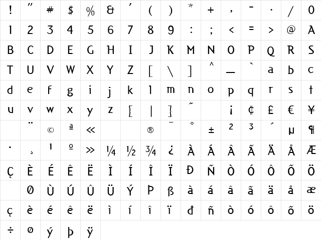 Cuban Light  glyph index