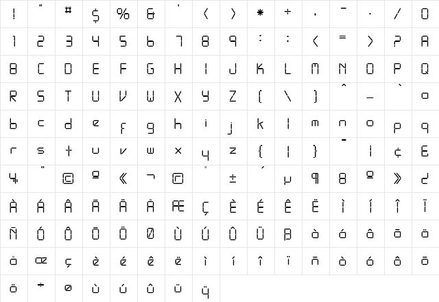 LEDFont Regular  glyph index