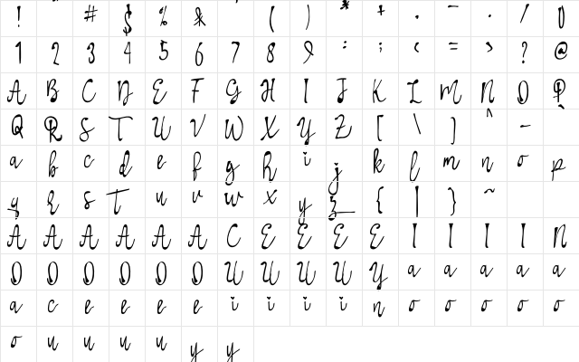 Telletubies Regular  glyph index